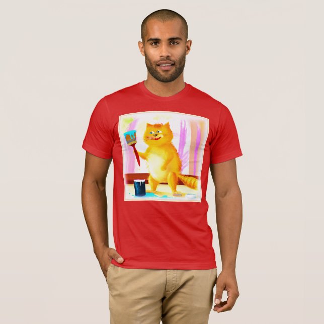 Färgning av en katt som håller en pensel. Köp nu T Shirt (Hel framsida)