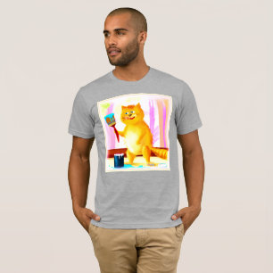 Färgning av en katt som håller en pensel. Köp nu T Shirt