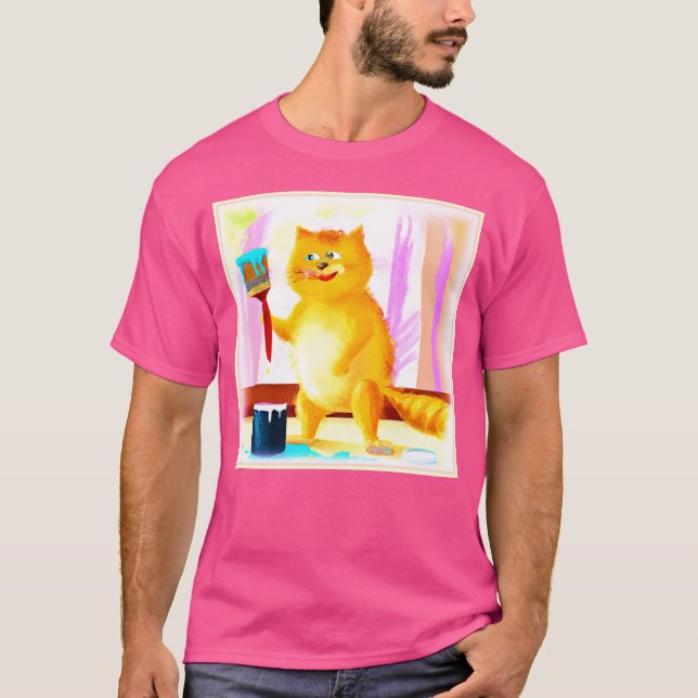 Färgning av en katt som håller en pensel. Köp nu T Shirt (Framsida)
