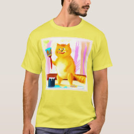 Färgning av en katt som håller en pensel. Köp nu T Shirt
