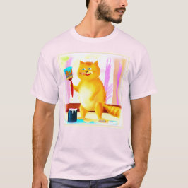 Färgning av en katt som håller en pensel. Köp nu T Shirt