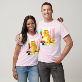 Färgning av en katt som håller en pensel. Köp nu T Shirt