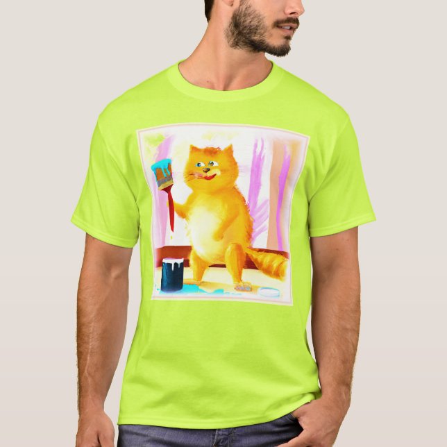 Färgning av en katt som håller en pensel. Köp nu T Shirt (Framsida)