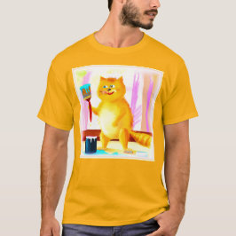Färgning av en katt som håller en pensel. Köp nu T Shirt