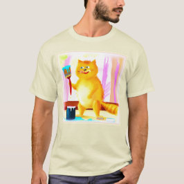 Färgning av en katt som håller en pensel. Köp nu T Shirt