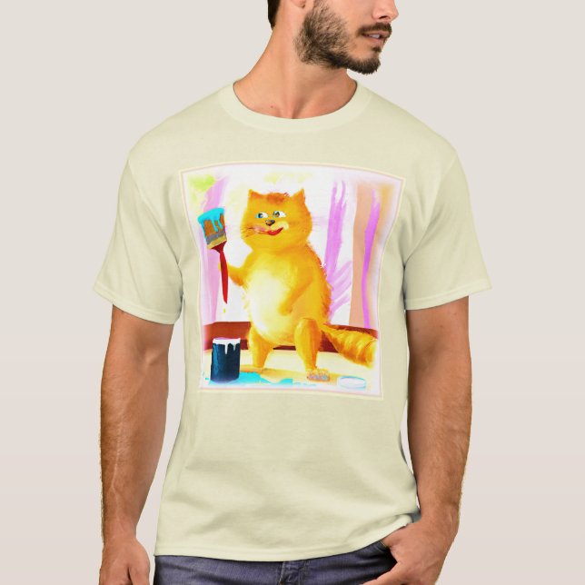 Färgning av en katt som håller en pensel. Köp nu T Shirt (Framsida)