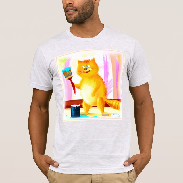 Färgning av en katt som håller en pensel. Köp nu T Shirt (Framsida)