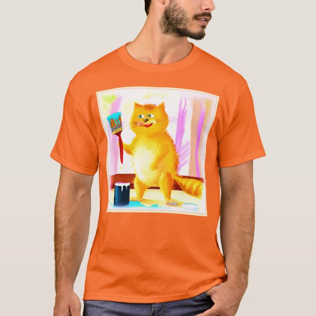Färgning av en katt som håller en pensel. Köp nu T Shirt (Framsida)