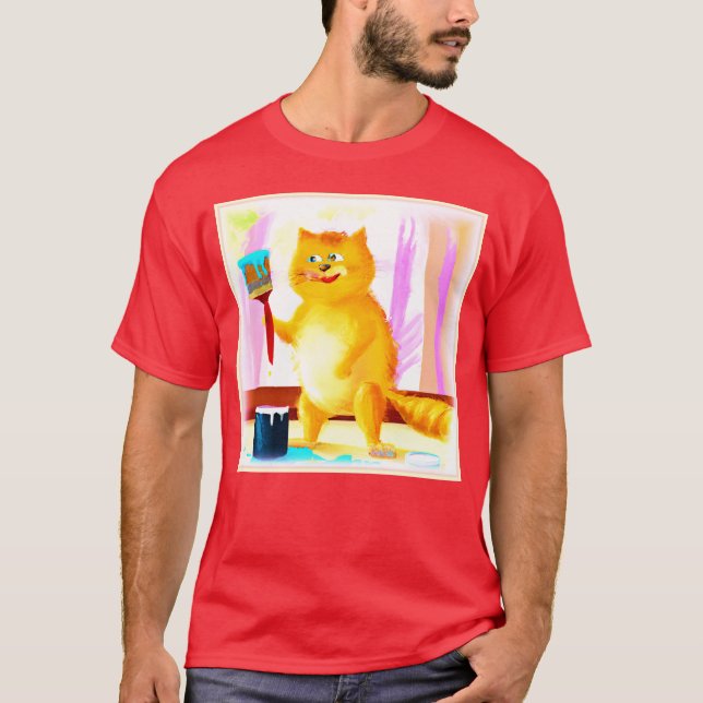 Färgning av en katt som håller en pensel. Köp nu T Shirt (Framsida)