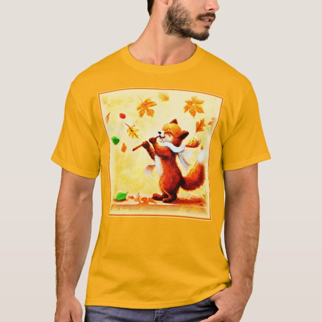 Färgning av en Lycklig singing Red Fox. Köp nu T Shirt (Framsida)
