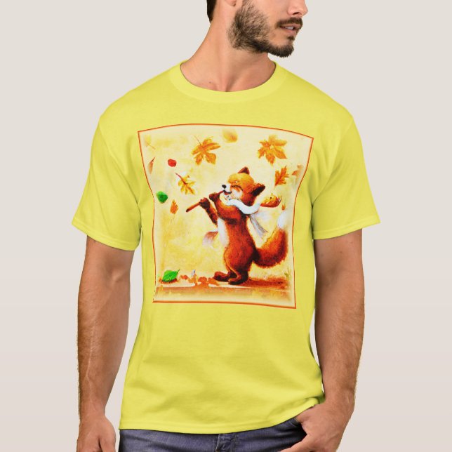 Färgning av en Lycklig singing Red Fox. Köp nu T Shirt (Framsida)