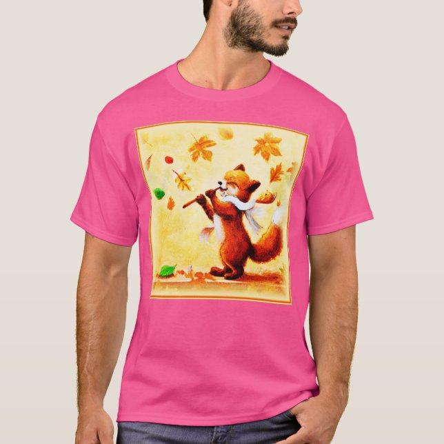 Färgning av en Lycklig singing Red Fox. Köp nu T Shirt (Framsida)