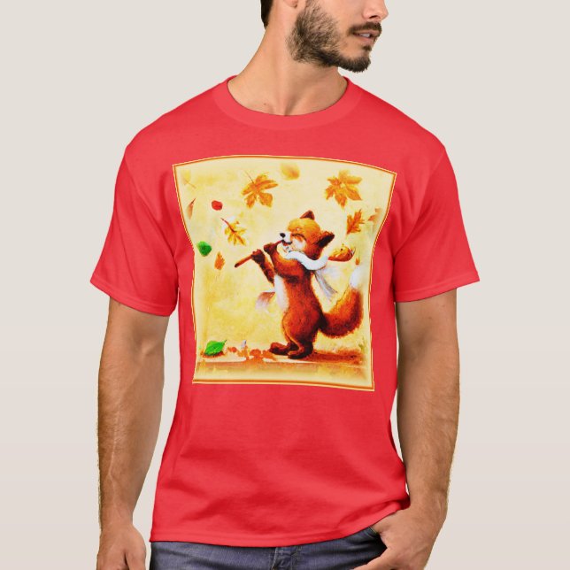 Färgning av en Lycklig singing Red Fox. Köp nu T Shirt (Framsida)