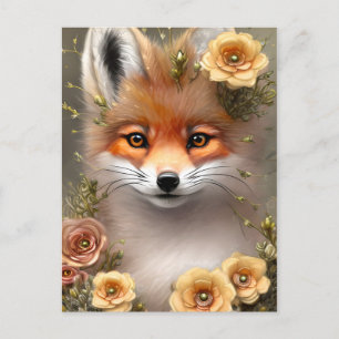 Färgning av en räv sitta bland blommor vykort