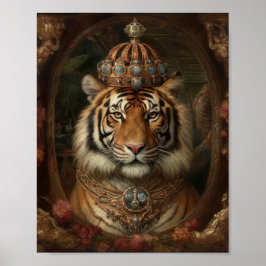 Färgning av en tiger med krona och blommor poster