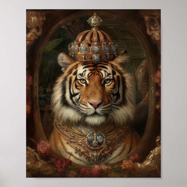Färgning av en tiger med krona och blommor poster (Framsidan)