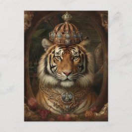 Färgning av en tiger med krona och blommor vykort