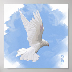 Färgning av en vit duva som flyger poster