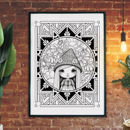 Färgning av Gnome Flower Mandala-Vuxen Poster