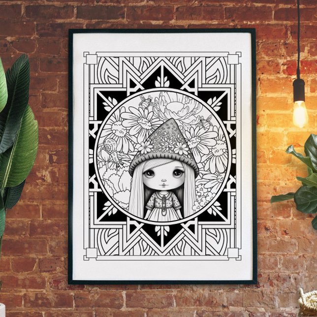Färgning av Gnome Flower Mandala-Vuxen Poster (Skapare uppladdad)