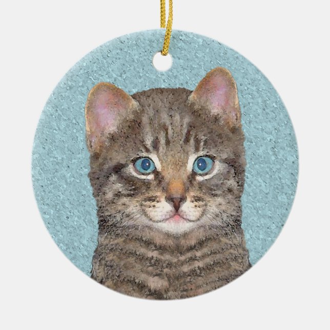 Färgning av grått Tabby katt - Cute Original Cat A Julgransprydnad Keramik (Framsidan)