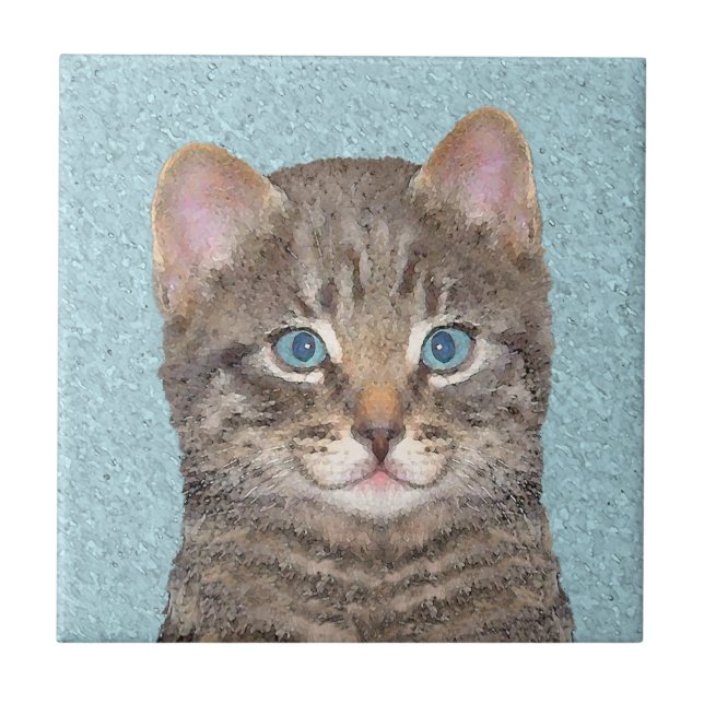 Färgning av grått Tabby katt - Cute Original Cat A Kakelplatta (Framsidan)