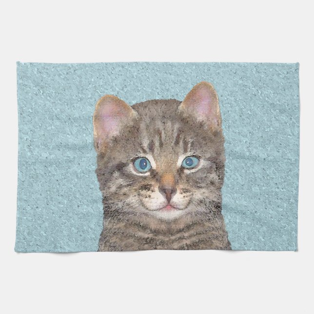 Färgning av grått Tabby katt - Cute Original Cat A Kökshandduk (Horisontell)