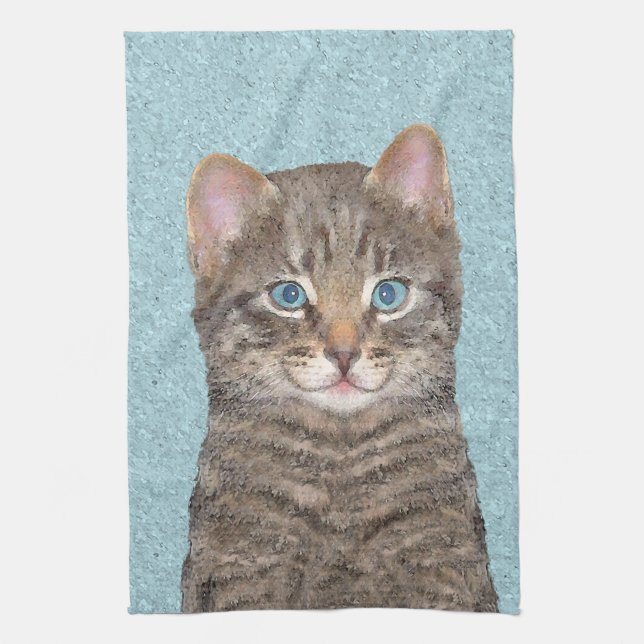Färgning av grått Tabby katt - Cute Original Cat A Kökshandduk (Vertikal)
