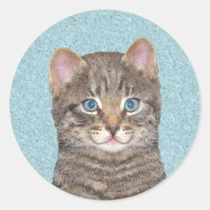 Färgning av grått Tabby katt - Cute Original Cat A Runt Klistermärke