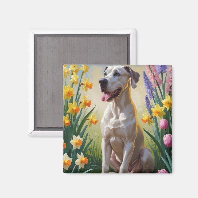 Färgning av great dane Hund Vår blommor Magnet (Front/Back)