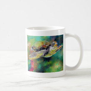 Färgning av Grönt Sea Turtle Silke Kaffemugg