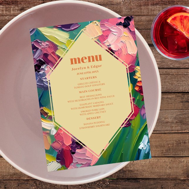 Färgning av Groovy Art Deco Bröllop Meny (Skapare uppladdad)