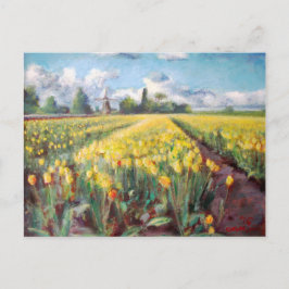 Färgning av gult Vår Tulips Flower Fält Vykort