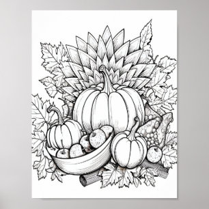 Färgning av happy thanksgiving Vuxen Poster