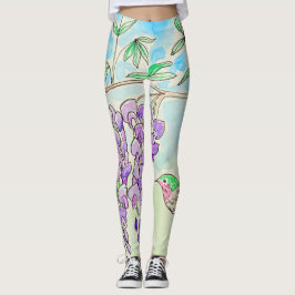 Färgning av hummingbird och Wisteria Leggings