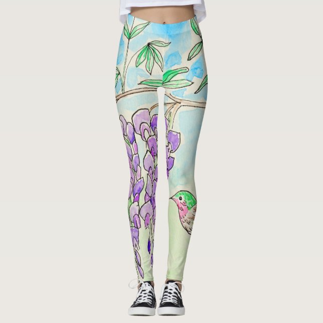 Färgning av hummingbird och Wisteria Leggings (Framsida)