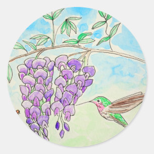 Färgning av hummingbird och Wisteria Runt Klistermärke