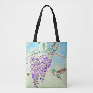 Färgning av hummingbird och Wisteria Tygkasse
