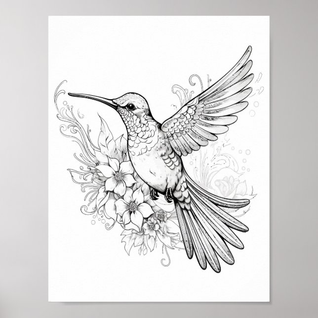 Färgning av hummingbird Vuxen Poster (Framsidan)