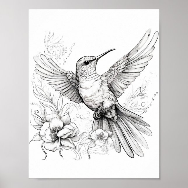 Färgning av hummingbird Vuxen Poster (Framsidan)