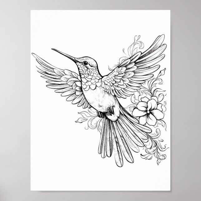 Färgning av hummingbird Vuxen Poster (Framsidan)