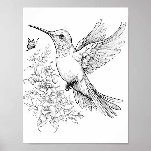 Färgning av hummingbird Vuxen Poster (Framsidan)
