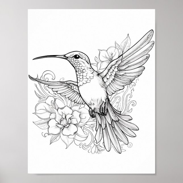 Färgning av hummingbird Vuxen Poster (Framsidan)