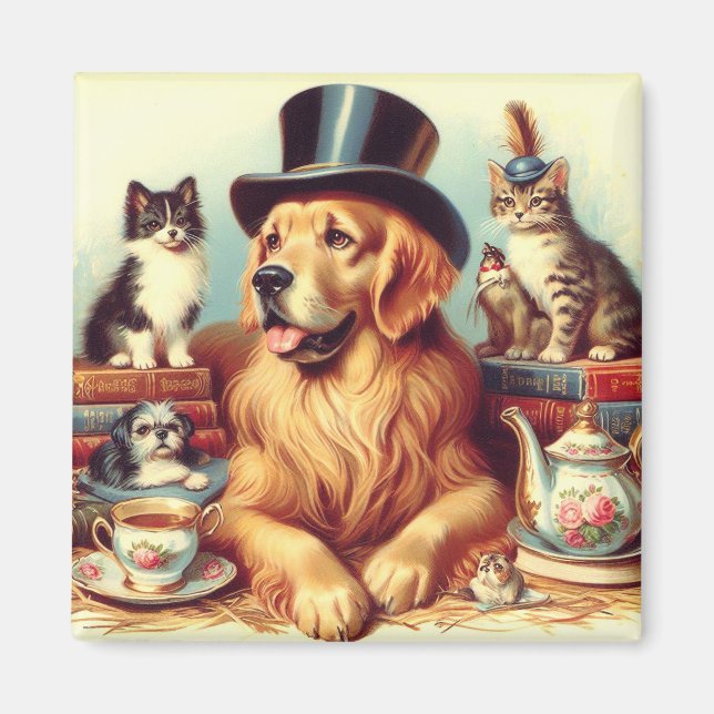 Färgning av Hund för tyst Vintage Magnet (Framsidan)