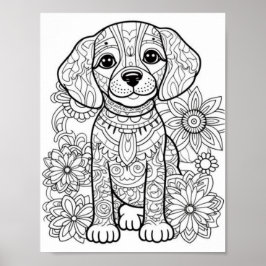 Färgning av hund Mandala Vuxen Poster