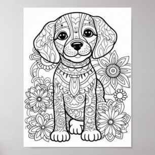 Färgning av hund Mandala Vuxen Poster