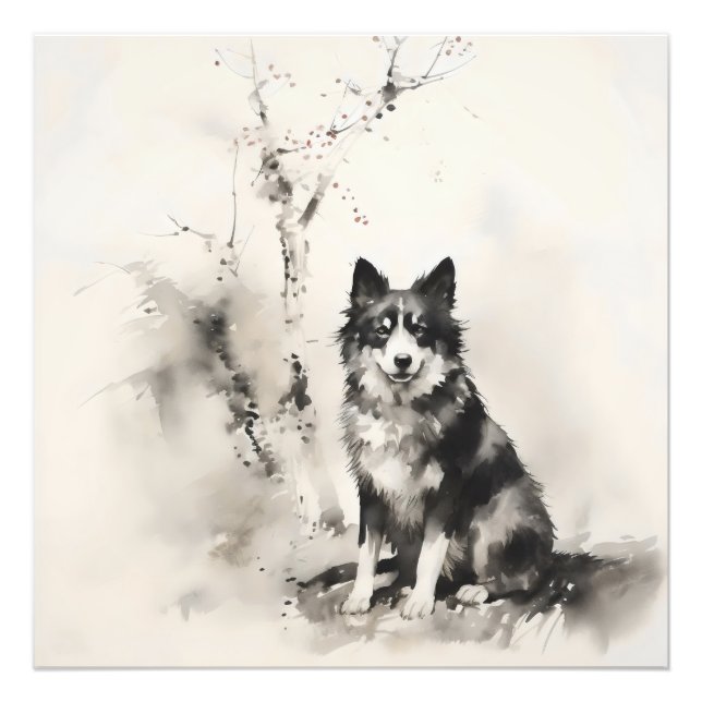 Färgning av hund och Träd Bläck Fototryck (Framsidan)