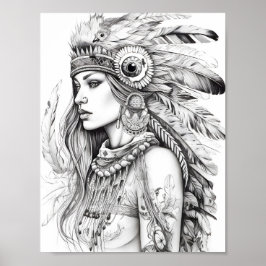 Färgning av inbyggd amerikansk Vuxen Poster