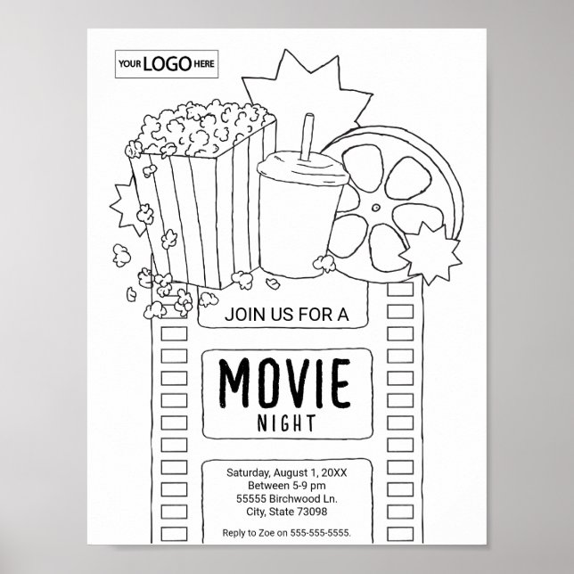 Färgning av kalkylblad för Movie Art Inbjudan Poster (Framsidan)