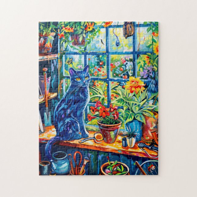 Färgning av katt på Garden House Windows sill Pussel (Vertikal)